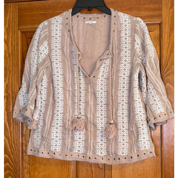 Tularosa Embroidered Boho Peasant Top Tassel Tie Eyelet Cottagecore Small - Picture 1 of 9